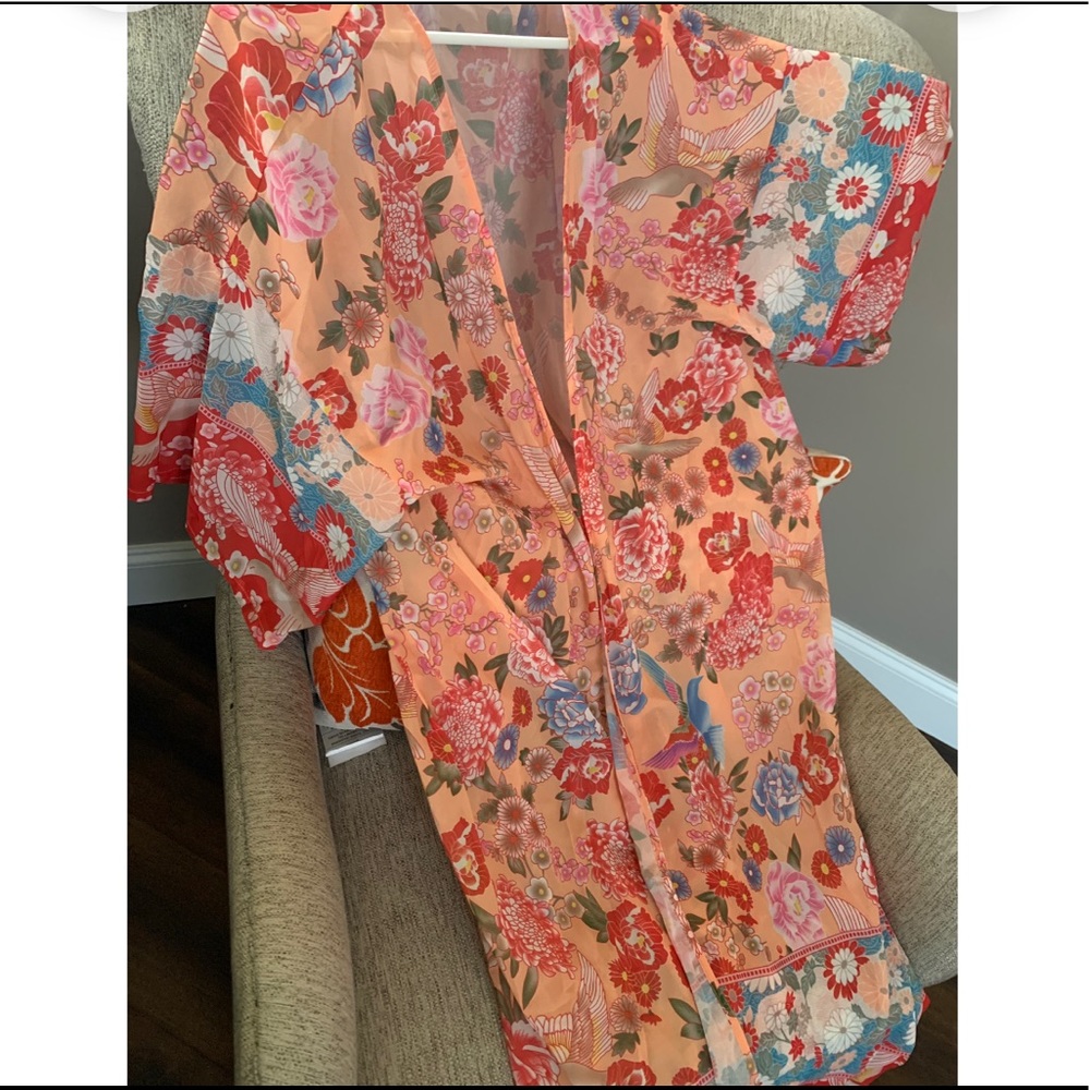 Floral Boho Long Kimono Duster Coverup Robe - Picture 8 of 9